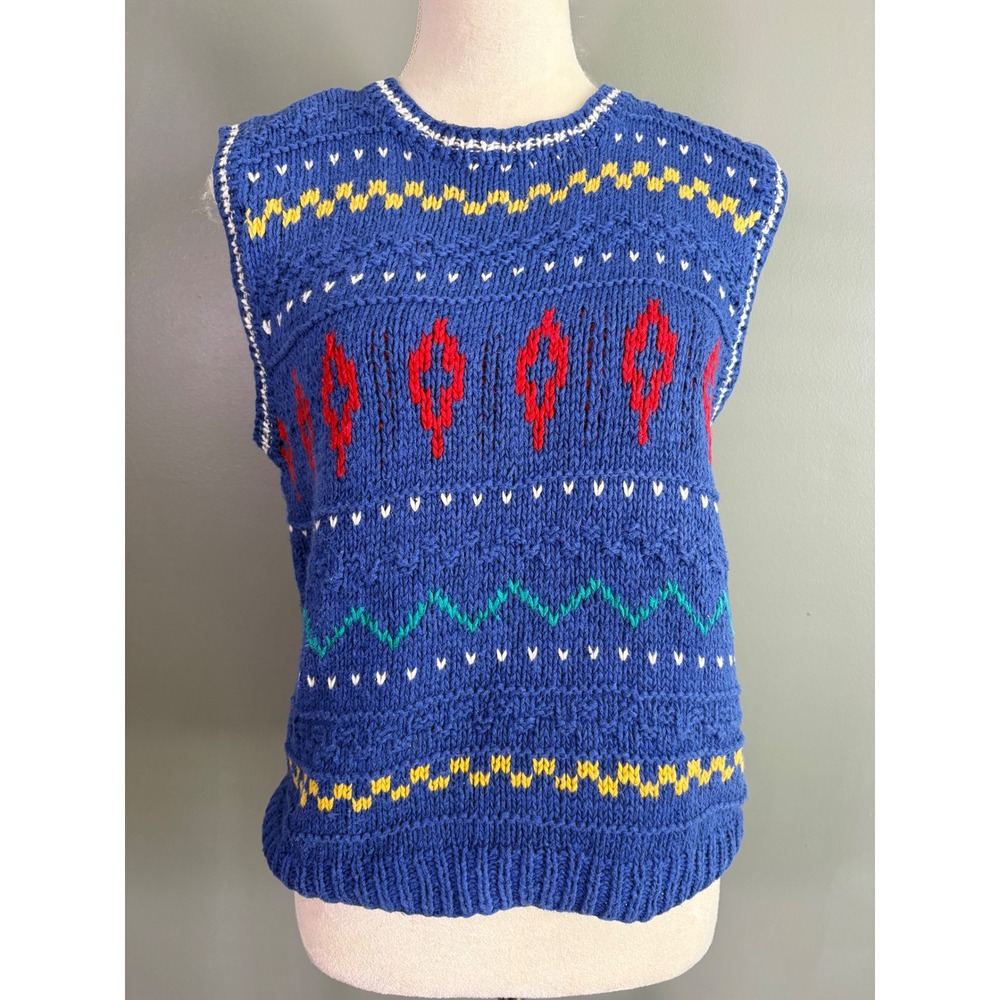 Vintage JG Hook Sweater Vest Women M Linen Hand Knit Fair Isle 90s Cottage Artsy
